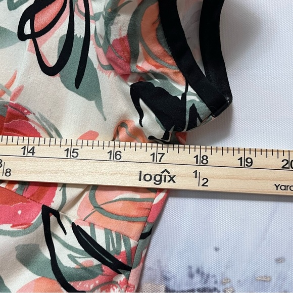 MADISON LEIGH Abstract Floral Sheath Dress Size 6 Belted Midi Stretch Cap Sleeve - Picture 12 of 13